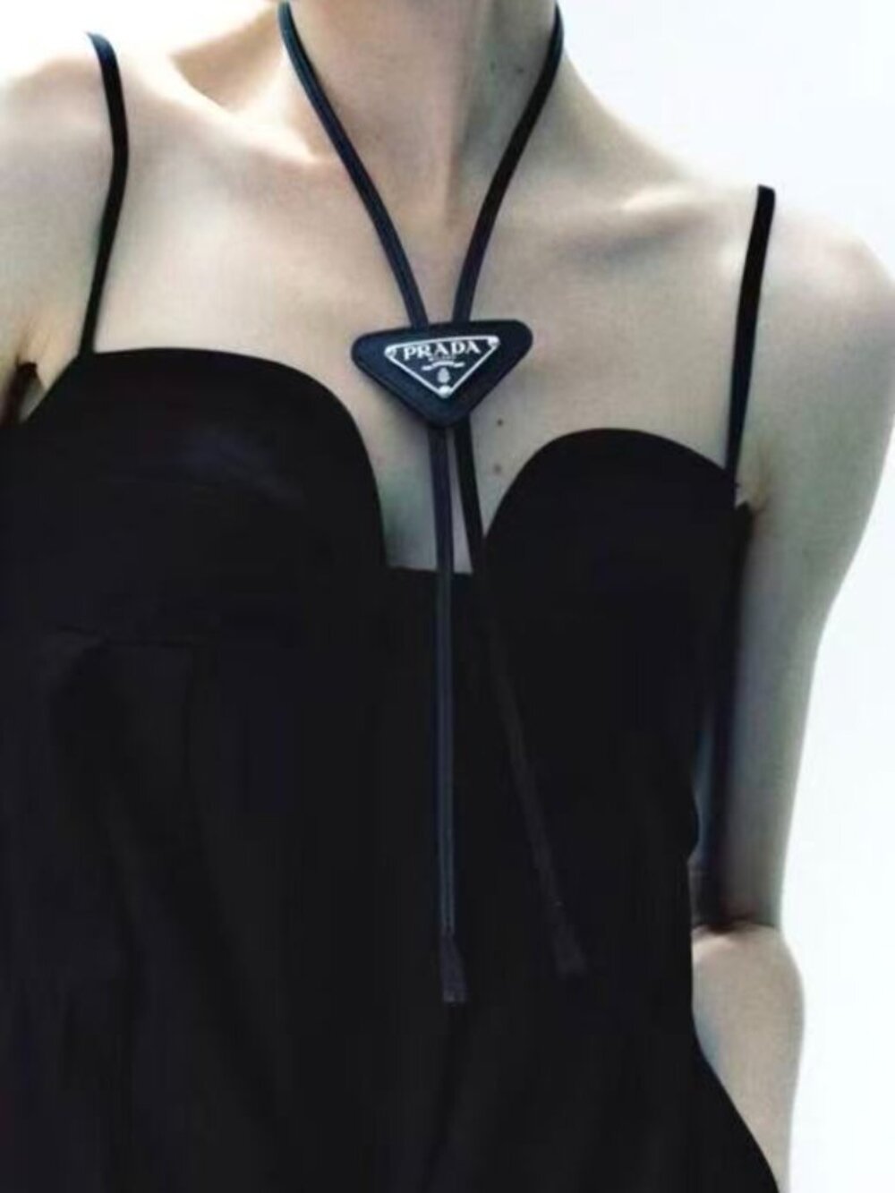 New PRADA Saffiano Leather Bolo Tie🖤 Black | Triangle Logo | Gift Box ✨ - Picture 8 of 8
